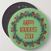 リースとリボンホリデーボタン 缶バッジ (正面&裏面)