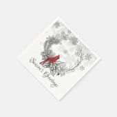 リースとレッドバードシーズンズグリーティングホリデー スタンダードカクテルナプキン (角)