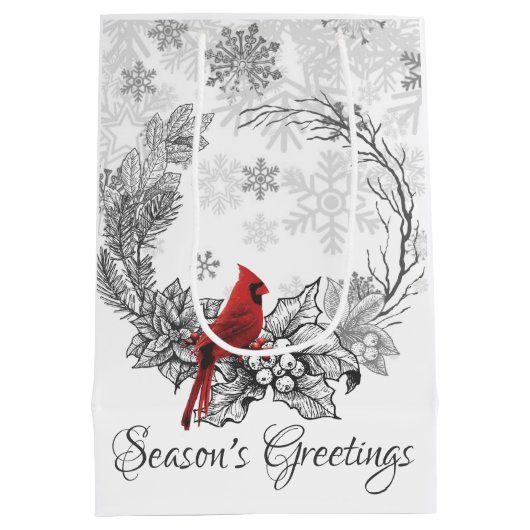 リースとレッドバードシーズンズグリーティングホリデー ミディアムペーパーバッグ (裏面)