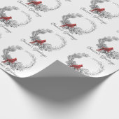 リースとレッドバードシーズンズグリーティングホリデー ラッピングペーパー (角)