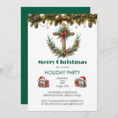 リースとレッドベリーのクリスマスとクロス 招待状 (正面/裏面)