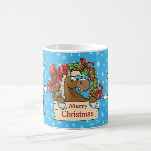 リースと牛の国のクリスマス馬 コーヒーマグカップ (中央)