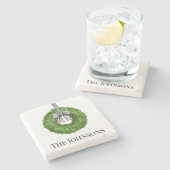 リースと白黒のストライプ弓 ストーンコースター (横)