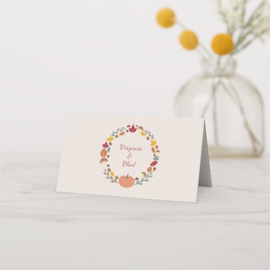 リースと秋の結婚式座席表 プレイスカード (裏面)