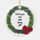 リースと赤い弓メリークリスマスフォト |名前 セラミックオーナメント (裏面)