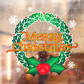 リースと雪片とメリークリスマス ウィンドウサイン (シート2)