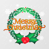 リースと雪片とメリークリスマス ウィンドウサイン (シート)