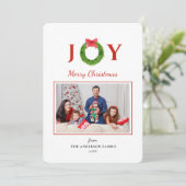 リースと"JOY"クリスマスホリデー写真 シーズンカード (スタンド正面)