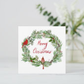 リースにいるカーディナルとメリークリスマス シーズンカード (スタンド正面)
