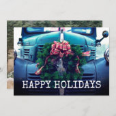 リースに飾られたレトロなカントリースタイルのトラック シーズンカード (正面/裏面)