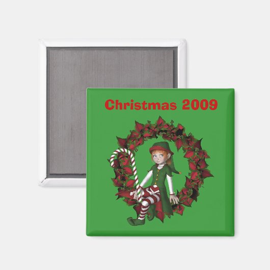 リースのクリスマスの休日の女の子の小妖精や小人 マグネット (正面/裏面)