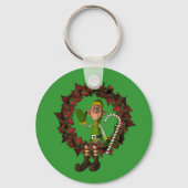 リースのクリスマスの休日Keychainのおもしろいな小妖精や小人 キーホルダー (正面)