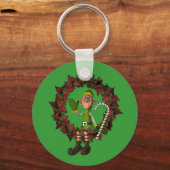 リースのクリスマスの休日Keychainのおもしろいな小妖精や小人 キーホルダー (正面)