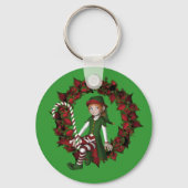 リースのクリスマスの休日Keychainの女の子の小妖精や小人 キーホルダー (正面)