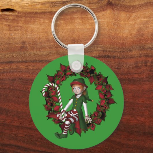 リースのクリスマスの休日Keychainの女の子の小妖精や小人 キーホルダー (正面)