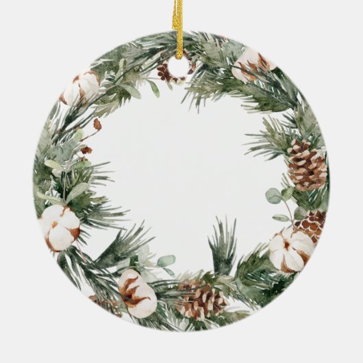 リースのクリスマスを思い出すパパ水色 セラミックオーナメント (裏面)