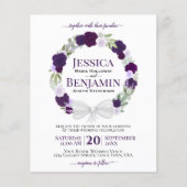 リースのパープルバラ予算結婚式招待状 (正面)