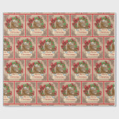 リースのメリークリスマスの印を持つ漫画の馬 ラッピングペーパー (フラット)