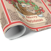 リースのメリークリスマスの印を持つ漫画の馬 ラッピングペーパー (ロールコーナー)