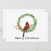 リースの上のカーディナル　フラットホリデーカード シーズンカード (正面/裏面)