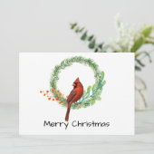 リースの上のカーディナル　フラットホリデーカード シーズンカード (スタンド正面)