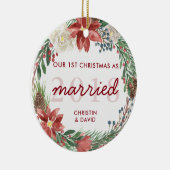 リースの初めてのクリスマスを写真結婚したとして セラミックオーナメント (右)
