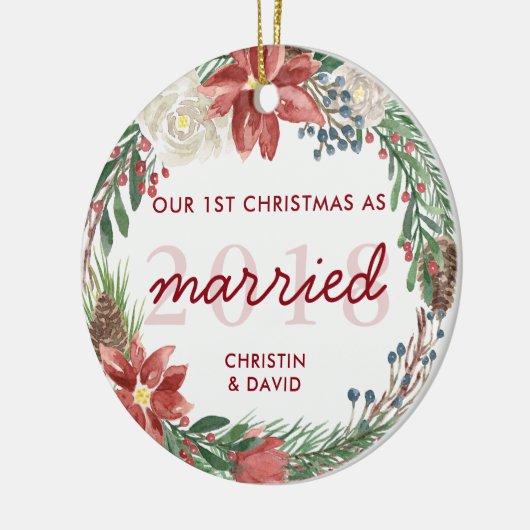 リースの初めてのクリスマスを写真結婚したとして セラミックオーナメント (左)