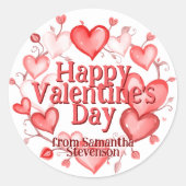 リースの水彩ハートバレンタインデー ラウンドシール (正面)