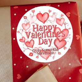 リースの水彩ハートバレンタインデー ラウンドシール