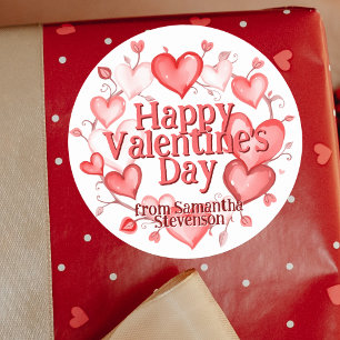 リースの水彩ハートバレンタインデー ラウンドシール