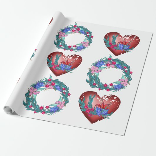 リースの花とハート結婚の ラッピングペーパー (アンロールド)