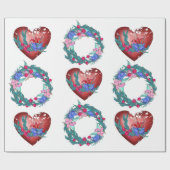 リースの花とハート結婚の ラッピングペーパー (フラット)