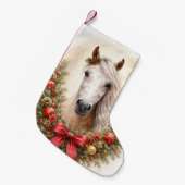 リースの花輪に飾られた可愛い馬のクリスマス スモールクリスマスストッキング (正面 (吊り時))