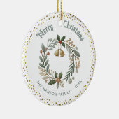 リースの葉金ゴールドグリッタークリスマスファミリーフォト セラミックオーナメント (右)