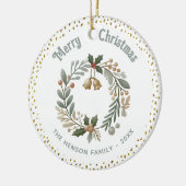 リースの葉金ゴールドグリッタークリスマスファミリーフォト セラミックオーナメント (左)