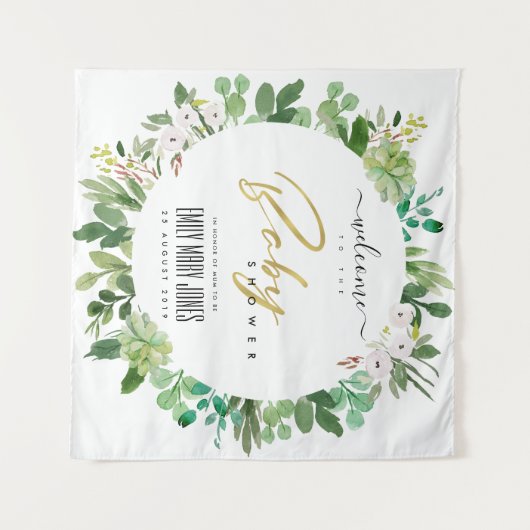 リースの葉 水彩 ベビーシャワー ウェルカム タペストリー (正面(横))