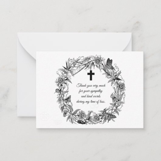 リースの葬儀後の花枠サンキューカード ノートカード (正面)