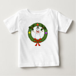 リースの雪だるまプリントの幼児用フリルワンピース ベビーTシャツ