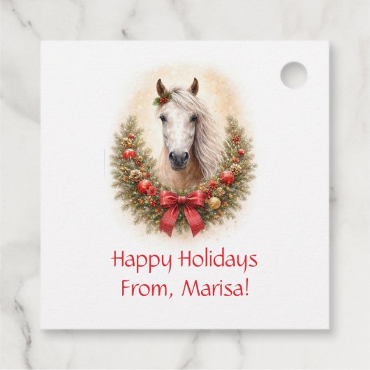 リースの馬 かわいいクリスマスギフトタグ フェイバータグ (裏面)