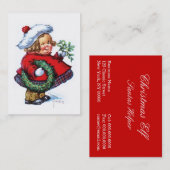 リースを持つサンタの小妖精や小人 名刺 (正面/裏面)