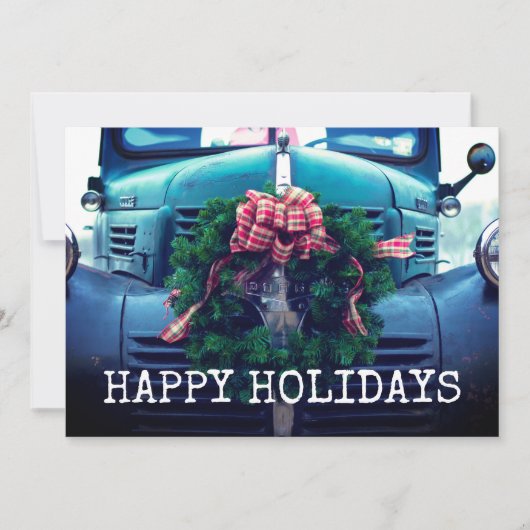 リースを飾ったラスティック ヴィンテージ カントリー トラック シーズンカード (正面)