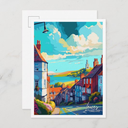 リースイングランドアートヴィンテージトラベルイラストレーション ポストカード (正面/裏面)