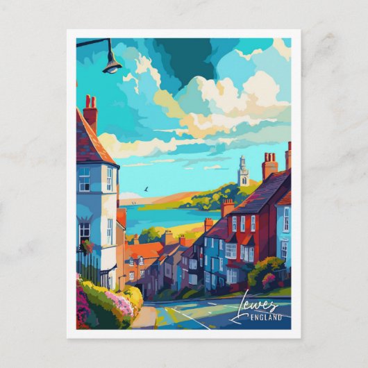 リースイングランドアートヴィンテージトラベルイラストレーション ポストカード (正面)