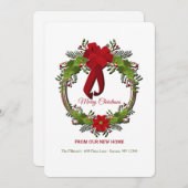 リースウィズレッドボウホリデームービングアナウンス 招待状 (正面/裏面)