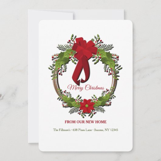 リースウィズレッドボウホリデームービングアナウンス 招待状 (正面)