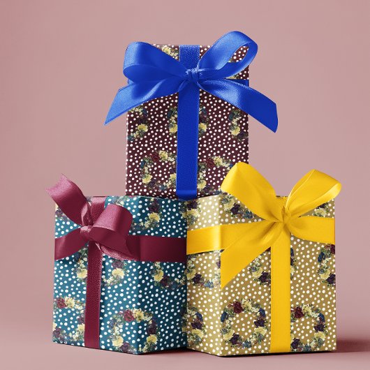 リースウィンターホリデーフローラフラワー ラッピングペーパーシート