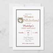 リースウィンターワンダーランドキッズファースト誕生日 招待状 (正面)