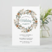 リースエレガントウォーターカラークリスマスホリデーパーティー 招待状 (スタンド正面)