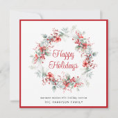 リースエレガントウォーターカラーハッピーホリデーズクリスマス シーズンカード (正面)
