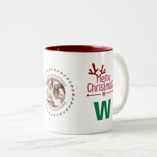 リースエレガントクリスマスフォトファミリーモノグラム ツートーンマグカップ (正面右)